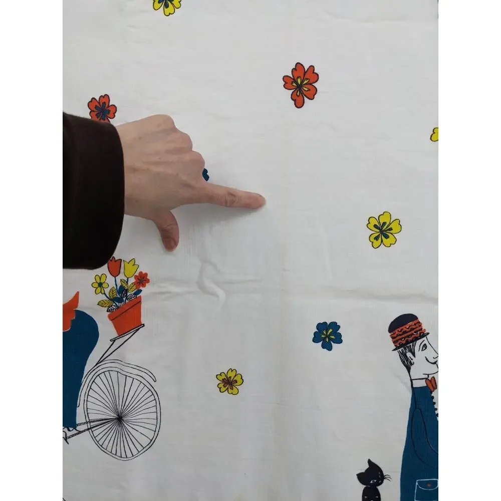 3 5/8 Yds Vintage 60's AMERITEX COTTON FABRIC Victorian Courting Couple Bicycles